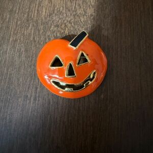 Jack O Lantern Pumpkin Pin Brooch Metal Orange Vintage